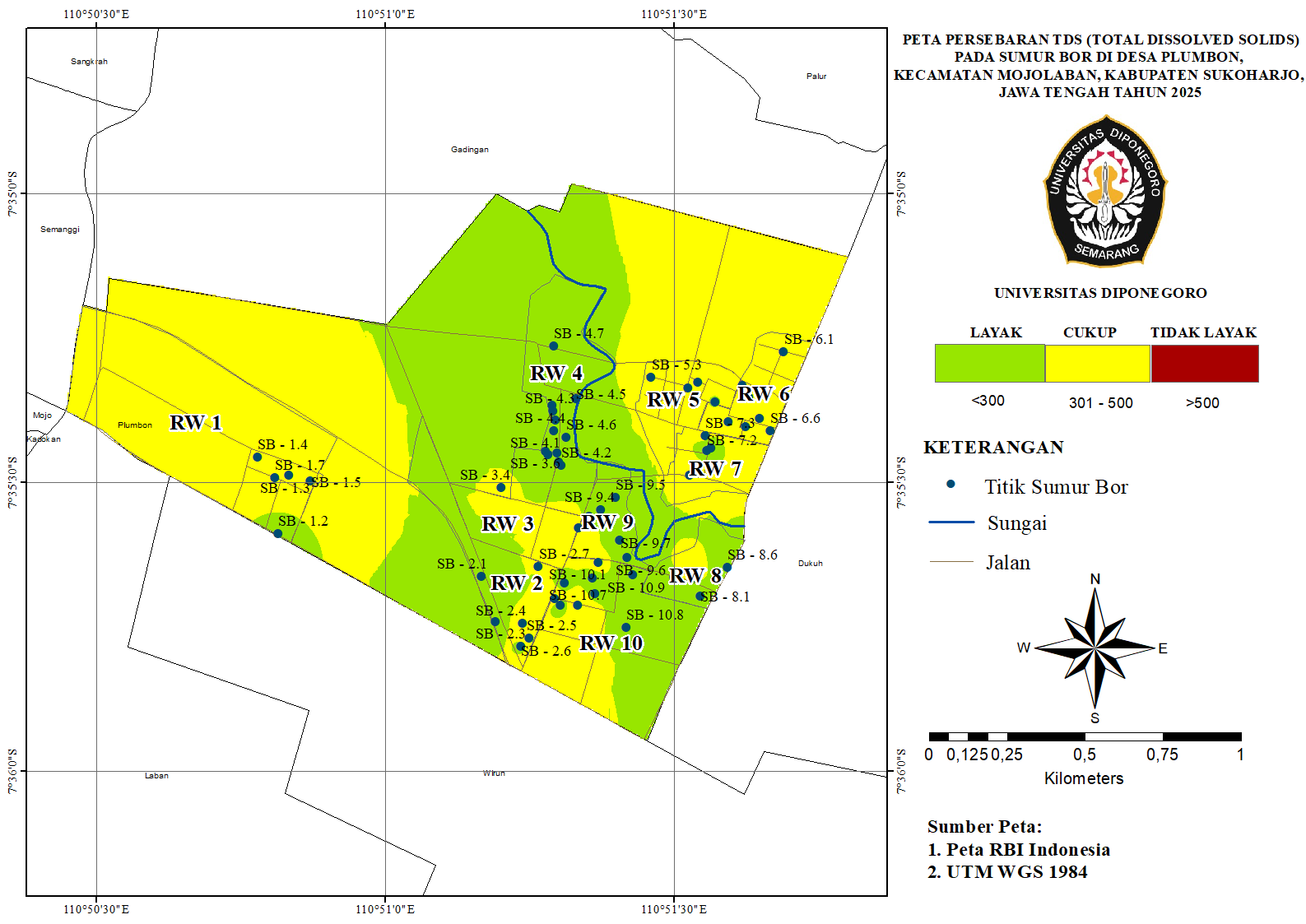 Peta Persebaran TDS di Sumur Bor